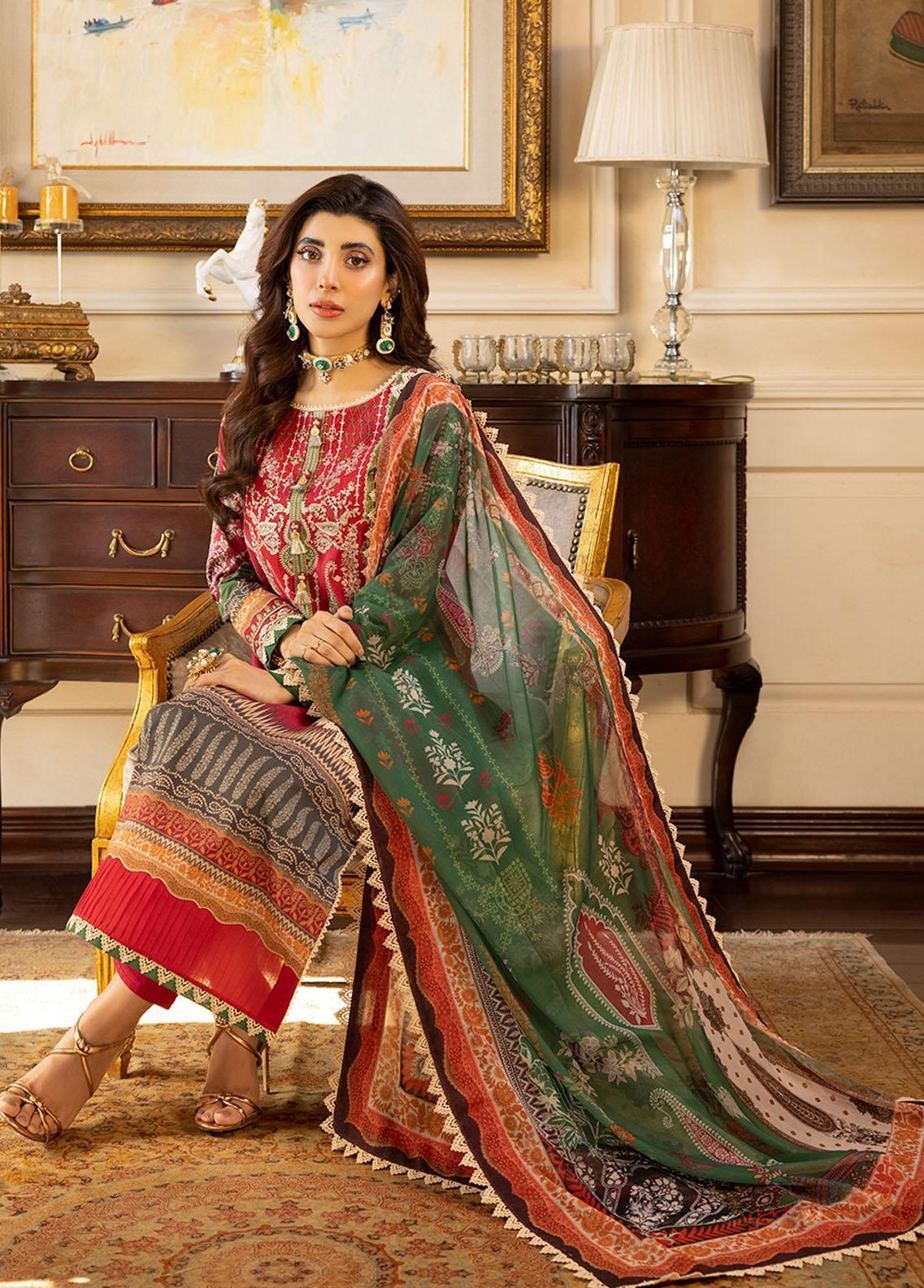 Pakistani Asim Jofa Embroidered Lawn Unstitched Three Piece - AJ23P