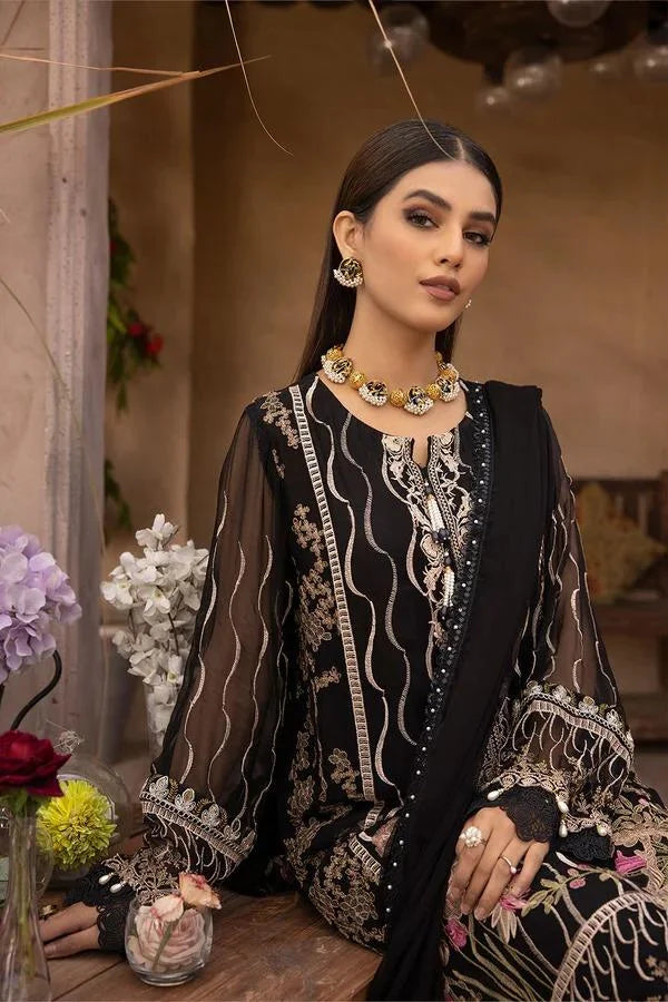 Pakistani Johra Black Gold Unstitched Three Piece