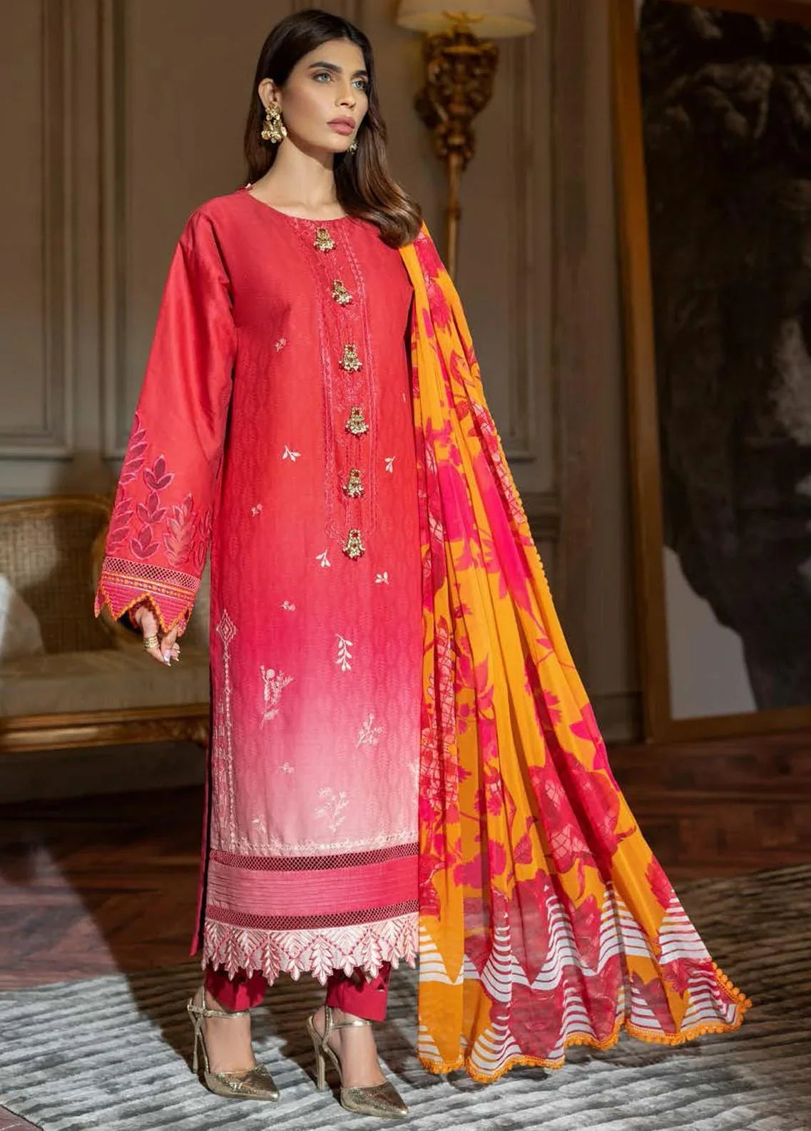Pakistani Nisa Hussain Embroidered Lawn Unstitched Three Piece