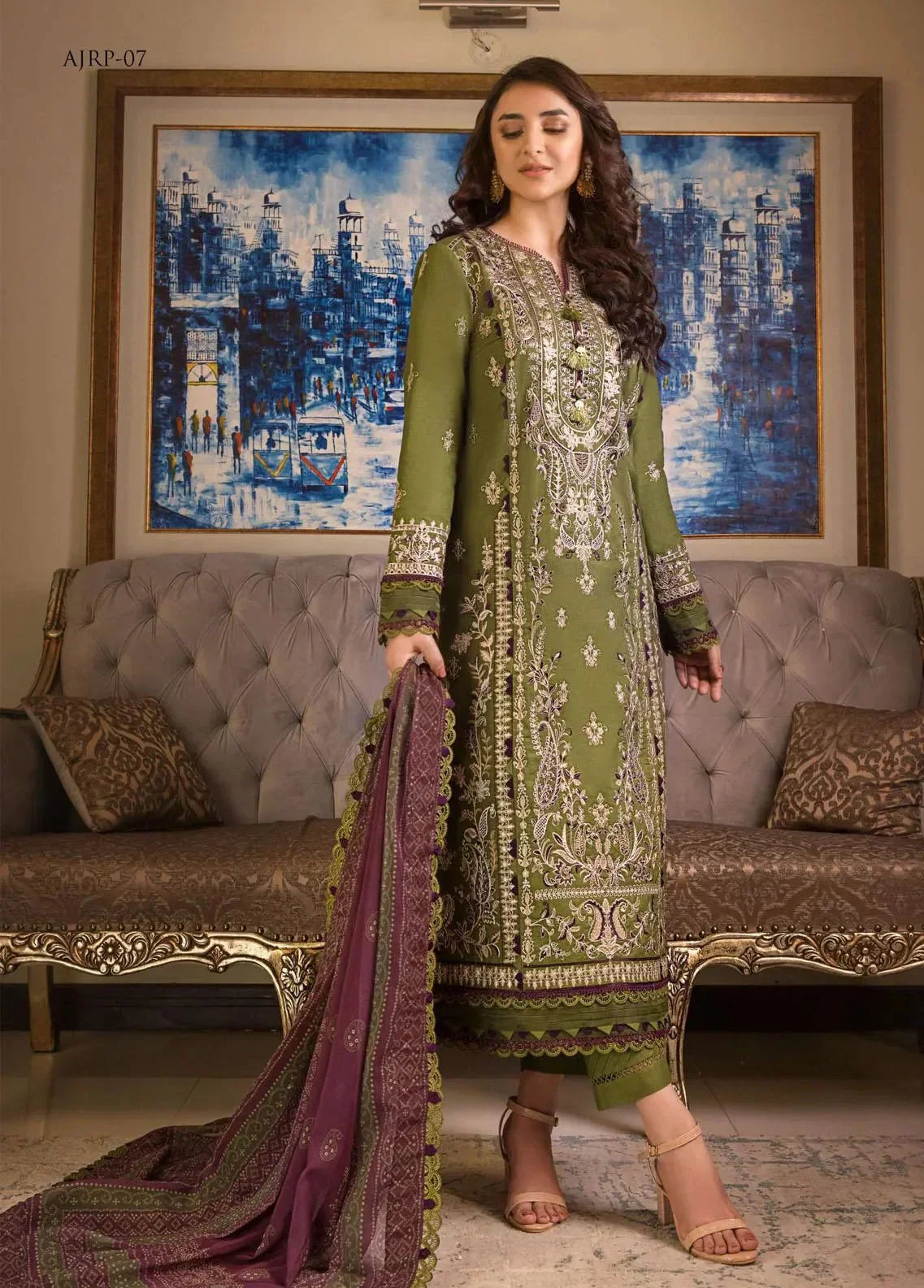 Pakistani Asim Jofa Embroidered Lawn Unstitched Three Piece - AJRP-07